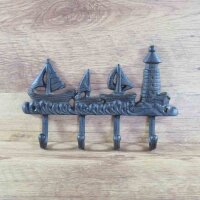 Hakenleiste Garderobenhaken Segelschiff Leuchtturm Gusseisen Wandhaken