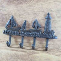 Hakenleiste Garderobenhaken Segelschiff Leuchtturm Gusseisen Wandhaken