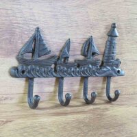 Hakenleiste Garderobenhaken Segelschiff Leuchtturm Gusseisen Wandhaken