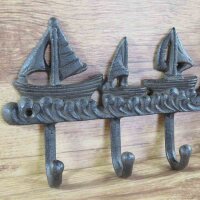 Hakenleiste Garderobenhaken Segelschiff Leuchtturm Gusseisen Wandhaken