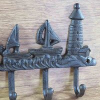 Hakenleiste Garderobenhaken Segelschiff Leuchtturm Gusseisen Wandhaken